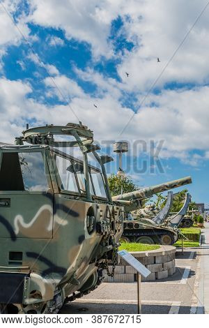Seosan, South Korea; September 13, 202: Perspective View Of Military Vehicles On Display At Seaside 