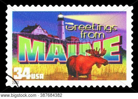 United States Of America - Circa 2002: A Postage Stamp Printed In Usa Showing An Image Of The Maine 
