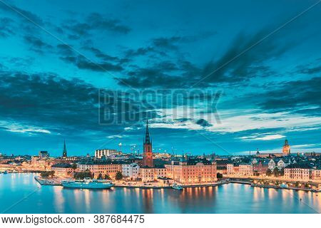 Stockholm, Sweden - June 28, 2019: Scenic View Of Stockholm Skyline At Summer Evening. Famous Popula