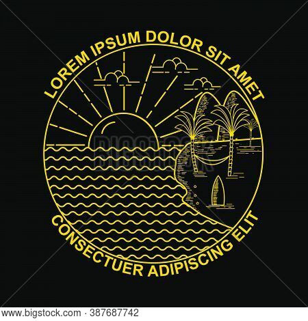 Line Art Summer Vacation On A Tropical Island Beach Vector