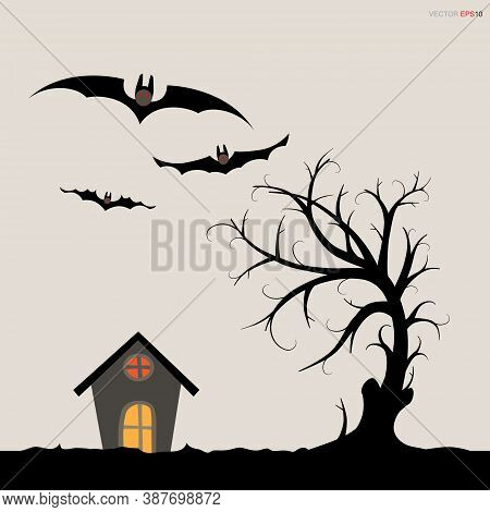 Abstract Tree In Dark Night. Halloween Background. Vector Illustration.