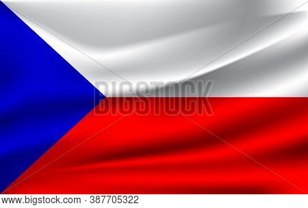 Realistic Waving Flag Of The Chech Republic. Fabric Textured Flowing Flag,vector Eps10