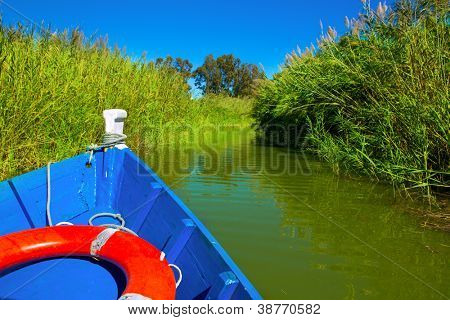 Mavi tekne da Albufera Valencia göl güneşli mavi gökyüzü gün yelken