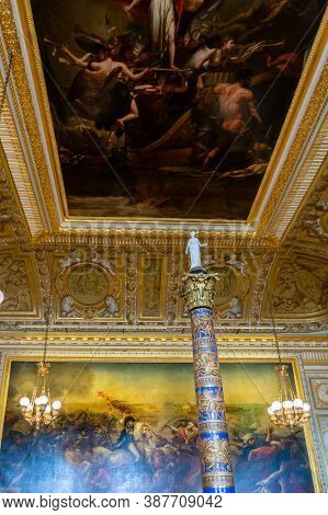 Versailles, France - August 28, 2019 : In The Centre Of The Coronation Room Stands The Column From T