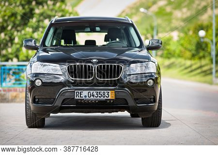 Grodno, Belarus - June 2020: Bmw X3 Ii F25 2.0i Xdrive Selective Focus Front View Outdoors On Sunny 