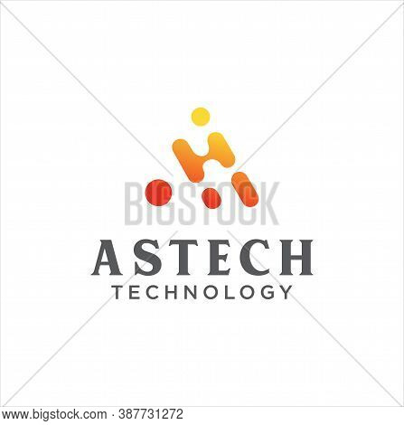Letter A Logo Neuron Technology Stock Vector. Initial A Tech Logo Design Template. Alphabet A Logo R