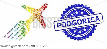 Spectrum Colorful Vector Air Liner Collage For Lgbt, And Podgorica Scratched Rosette Seal. Blue Seal