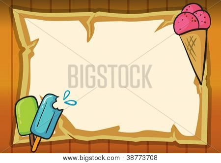 illustration de crème glacée et de la feuille de papier en fond jaune