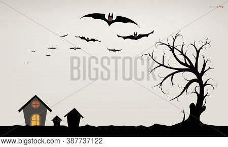 Abstract Tree In Dark Night. Halloween Background. Vector Illustration.