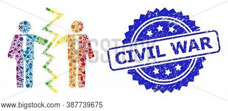 Bright Colorful Vector Businessmen Divorce Collage For Lgbt, And Civil War Unclean Rosette Seal. Blu