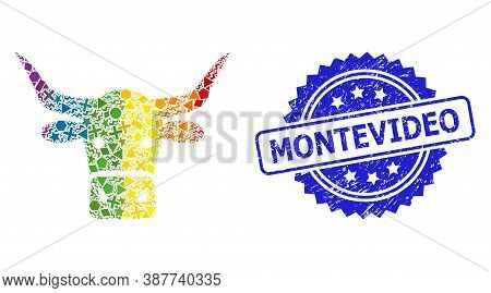 Spectrum Colorful Vector Beef Head Mosaic For Lgbt, And Montevideo Dirty Rosette Stamp Seal. Blue St