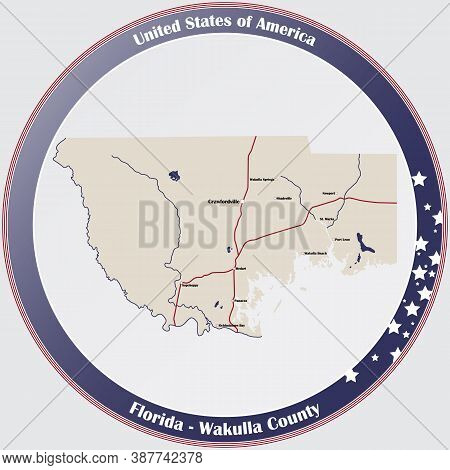 Large And Detailed Map Of Wakulla County In Florida, Usa.