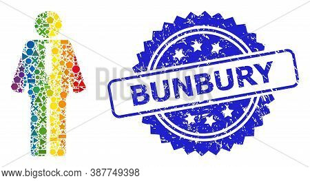 Rainbow Vibrant Vector Groom Mosaic For Lgbt, And Bunbury Rubber Rosette Stamp Seal. Blue Stamp Has 