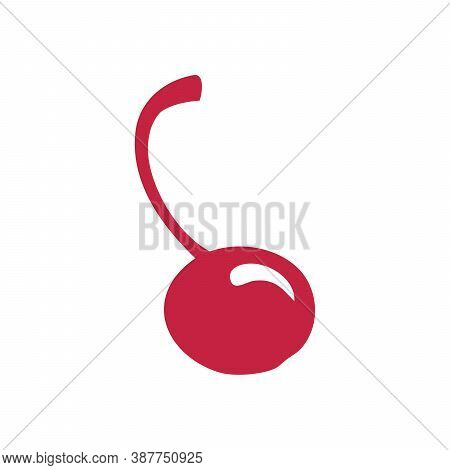 Simple Pink Cherry On White Background Isolated. Vector Icon