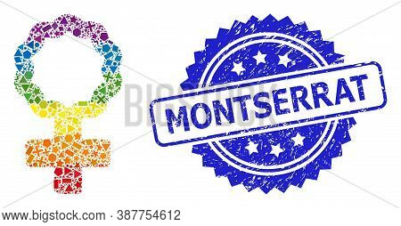 Bright Colorful Vector Female Cell Symbol Collage For Lgbt, And Montserrat Unclean Rosette Seal Imit