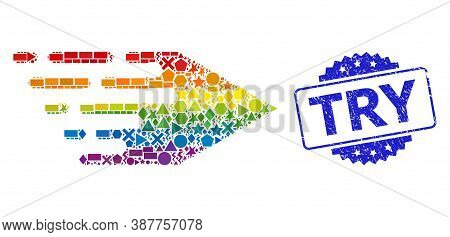 Spectrum Colored Vector Movement Right Mosaic For Lgbt, And Try Grunge Rosette Stamp Seal. Blue Stam