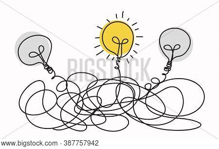 Light Bulb Idea Concept , Line Drawing Style, Vector Design