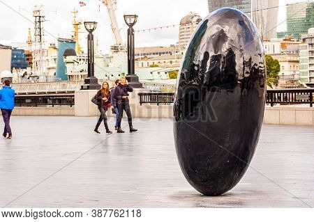 London, United Kingdom - September 14, 2017: City Hall Black Egg Sculpture Located On Riverside Prom