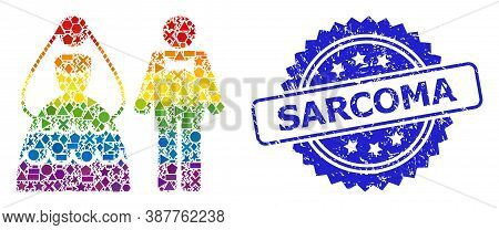 Spectrum Vibrant Vector Wedding Couple Collage For Lgbt, And Sarcoma Grunge Rosette Stamp Seal. Blue