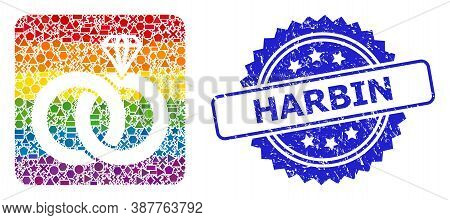 Bright Colored Vector Jewelry Wedding Rings Mosaic For Lgbt, And Harbin Unclean Rosette Stamp Seal. 
