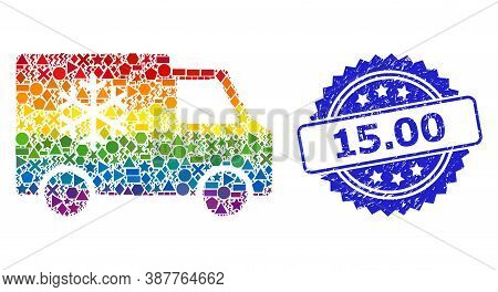 Spectrum Vibrant Vector Refrigerator Car Collage For Lgbt, And 15.00 Scratched Rosette Stamp Seal. B