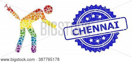 Bright Vibrant Vector Man Vaccination Mosaic For Lgbt, And Chennai Textured Rosette Seal. Blue Seal 