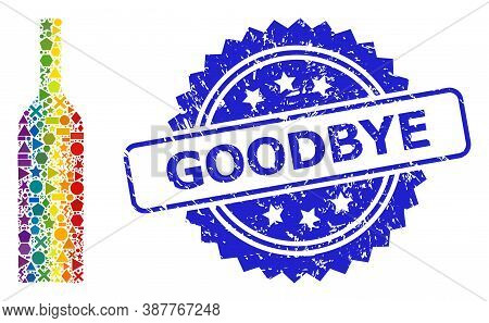 Bright Colored Vector Wine Bottle Mosaic For Lgbt, And Goodbye Corroded Rosette Stamp. Blue Stamp Co