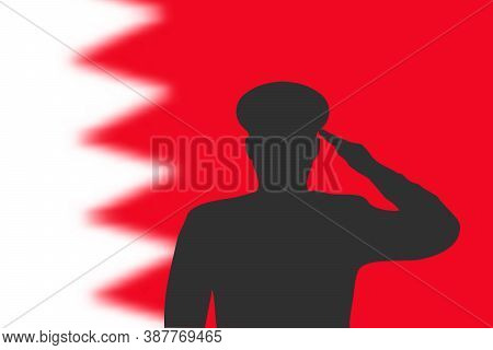 Solder Silhouette On Blur Background With Bahrain Flag.