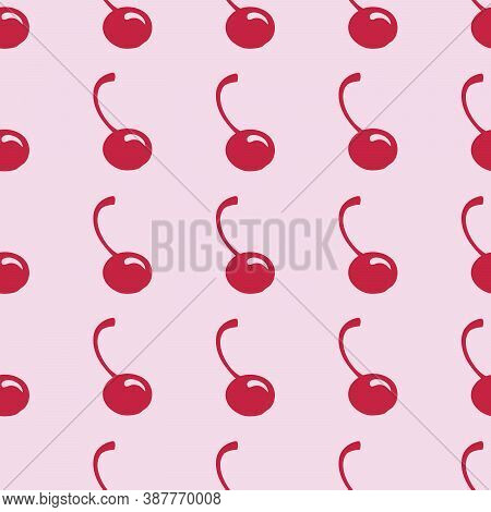 Simple Pink Cherry Seamless Pattern On Soft Pink Background, Vector
