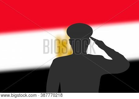 Solder Silhouette On Blur Background With Egypt Flag.