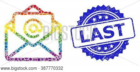 Rainbow Vibrant Vector Open Email Mosaic For Lgbt, And Last Unclean Rosette Stamp Seal. Blue Stamp S