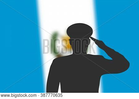 Solder Silhouette On Blur Background With Guatemala Flag.