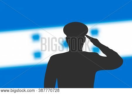 Solder Silhouette On Blur Background With Honduras Flag.