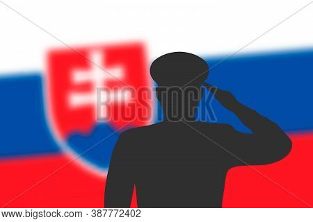 Solder Silhouette On Blur Background With Slovakia Flag.