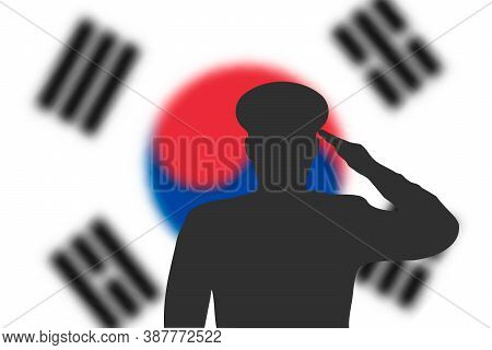 Solder Silhouette On Blur Background With South Korea Flag.