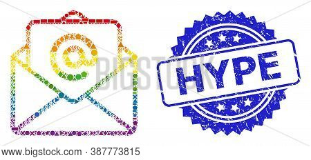 Rainbow Colored Vector Open E-mail Collage For Lgbt, And Hype Textured Rosette Stamp. Blue Stamp Sea