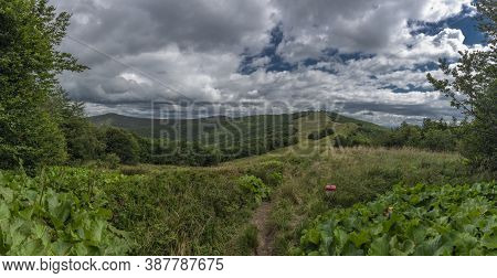 Panorama From Ridge Of Poloniny National Park In Summer Day Near Durkovec Hill