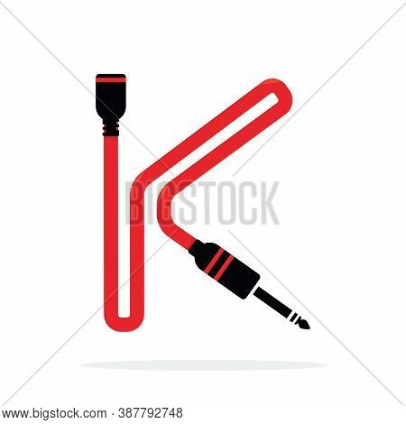 Alphabet K Letter Logo Formed By Jack Cable Or Wire. Vector Design Template Elements For Your Audio,