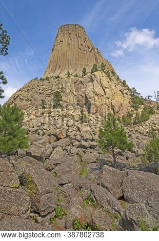 Dramatic Tower Rising From The Rocks In Devils Tower National Monument In Wyoming