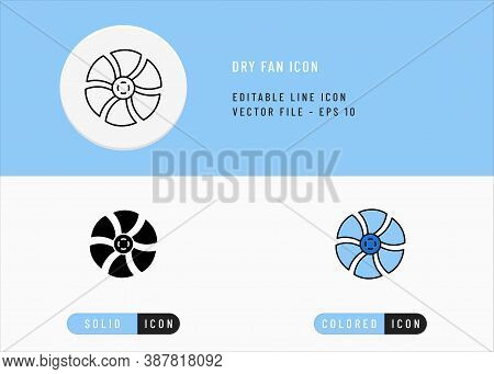 Dry Fan Icons Set Editable Stroke Vector Illustration. Wind Flow System Concept. Icon Line Style On 