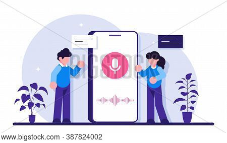 User With Voice Assistant Or Voice Controlled Smart Speaker. Voice Activated Digital Assistants, Hom