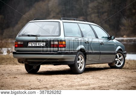 Grodno, Belarus - January 2018: Volkswagen Passat B3 Gt 1.8 Grey Metallic Universal Selective Focus 