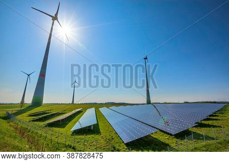 Solar Panel(solar Cell) With The Cloud On Sky, Solar Energy Panel Photovoltaic Cell, Hot Climate Cau