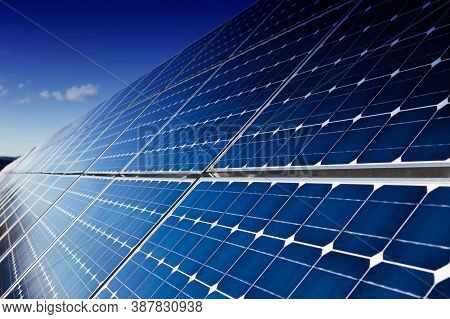 Solar Panel(solar Cell) With The Cloud On Sky, Solar Energy Panel Photovoltaic Cell, Hot Climate Cau