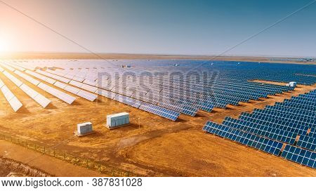 Solar Panel(solar Cell) With The Cloud On Sky, Solar Energy Panel Photovoltaic Cell, Hot Climate Cau