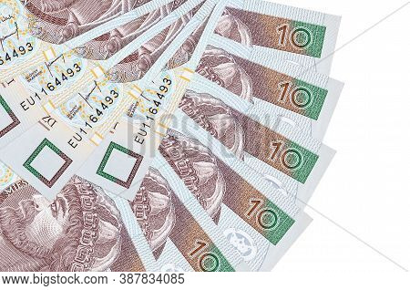 10 Polish Zloty Bills Lies Isolated On White Background With Copy Space Stacked In Fan Shape Close U