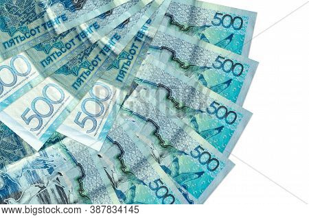 500 Kazakhstani Tenge Bills Lies Isolated On White Background With Copy Space Stacked In Fan Shape C