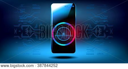 Smartphone Is Scanning The Fingerprint. Login Via Touch Id. Concept Of Security And Protection Of Pe