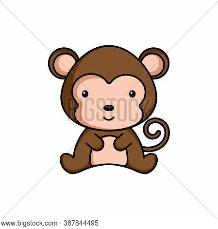 Cute Business Monkey Icon On White Background. Mascot Cartoon Animal Character Design Of Album, Scra