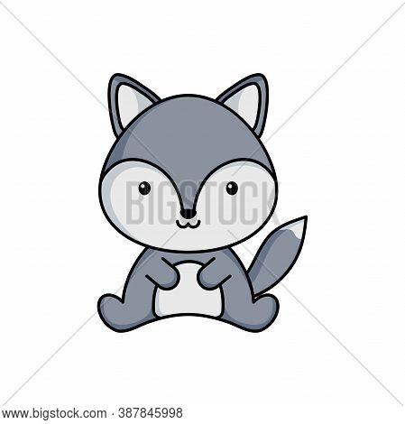 Cute Business Wolf Icon On White Background. Mascot Cartoon Animal Character Design Of Album, Scrapb